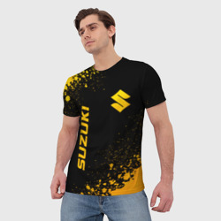 Мужская футболка 3D Suzuki - gold gradient: надпись, символ - фото 2