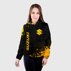 Женская куртка 3D Suzuki - gold gradient: надпись, символ - фото 2