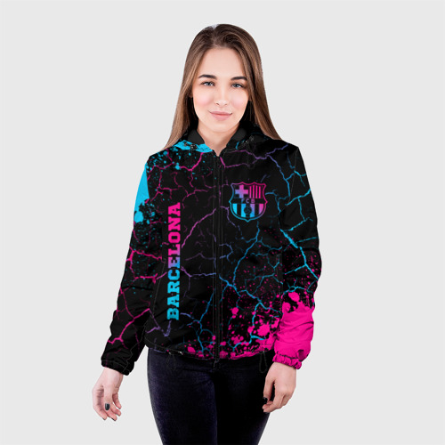 Женская куртка 3D Barcelona - neon gradient: надпись, символ, цвет черный - фото 3