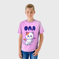 Детская футболка 3D Оля кошечка с сердечком - фото 2