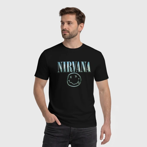 Мужская футболка хлопок с принтом Nirvana смайл, фото на моделе #1