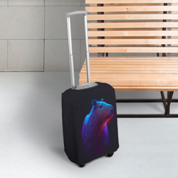 Чехол для чемодана 3D Неоновая капибара на чёрном фоне - фото 2