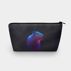 Косметичка 3D Неоновая капибара на чёрном фоне