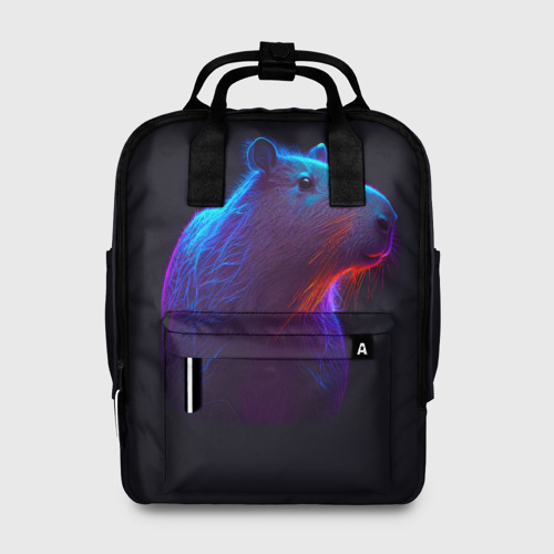 Женский рюкзак 3D Неоновая капибара на чёрном фоне