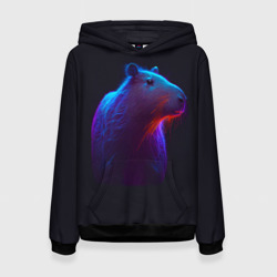 Женская толстовка 3D Неоновая капибара на чёрном фоне