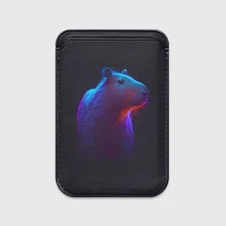Картхолдер Magsafe магнитный Неоновая капибара на чёрном фоне