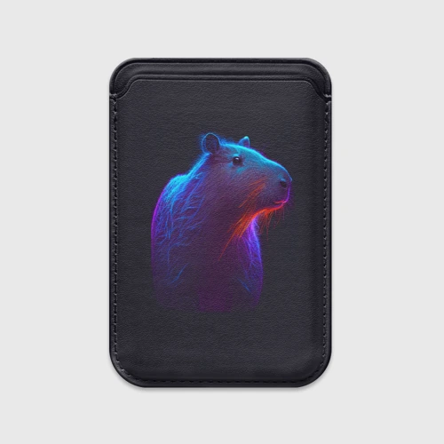 Картхолдер Magsafe магнитный Неоновая капибара на чёрном фоне