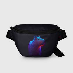 Неоновая капибара на чёрном фоне – Поясная сумка 3D с принтом купить
