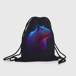 Рюкзак-мешок 3D Неоновая капибара на чёрном фоне
