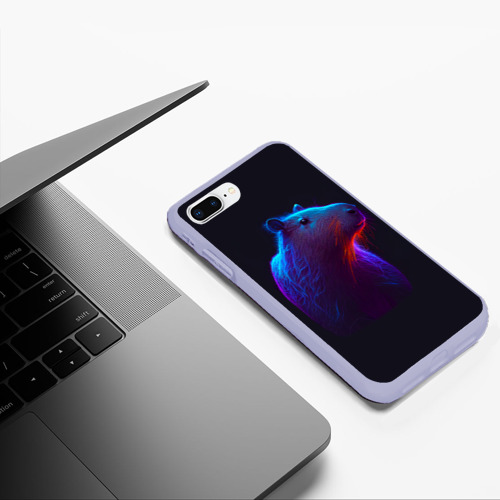 Чехол для iPhone 7Plus/8 Plus матовый Неоновая капибара на чёрном фоне, цвет светло-сиреневый - фото 5