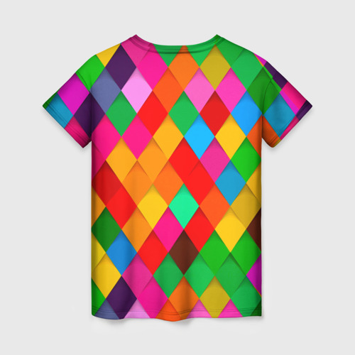 Женская футболка 3D с принтом Цветные лоскуты - пэчворк, вид сзади #1