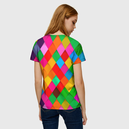Женская футболка 3D с принтом Цветные лоскуты - пэчворк, вид сзади #2