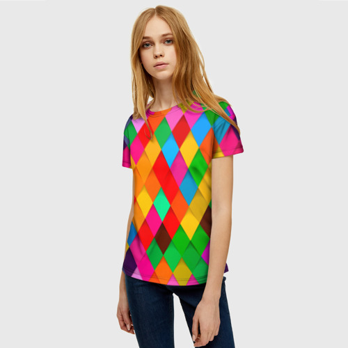 Женская футболка 3D с принтом Цветные лоскуты - пэчворк, фото на моделе #1