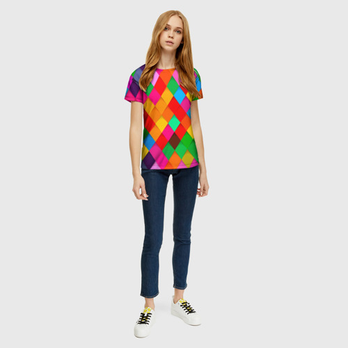 Женская футболка 3D с принтом Цветные лоскуты - пэчворк, вид сбоку #3