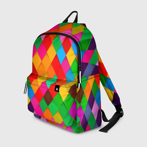 Рюкзак 3D с принтом Цветные лоскуты - пэчворк, вид спереди #2