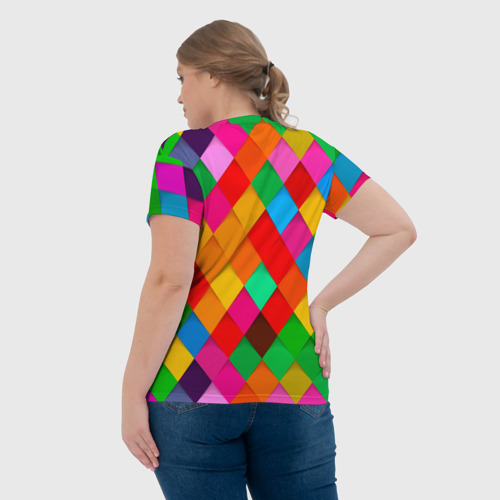 Женская футболка 3D с принтом Цветные лоскуты - пэчворк, вид сзади #2