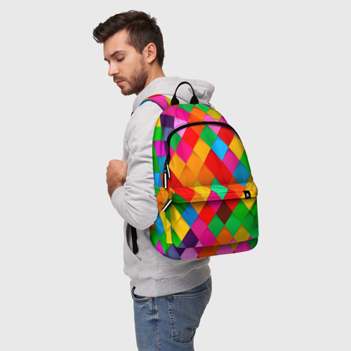 Рюкзак 3D с принтом Цветные лоскуты - пэчворк, фото на моделе #1