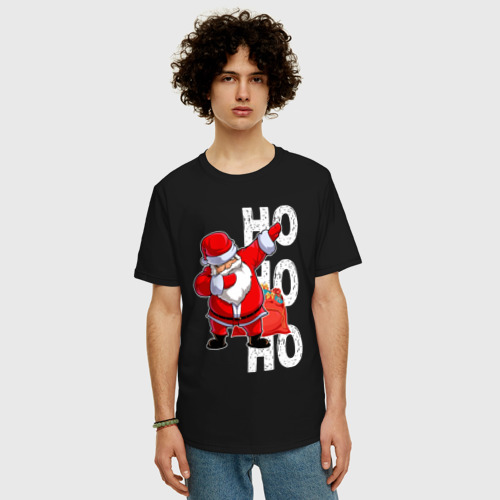 Мужская футболка хлопок Oversize Through the snow Santa Claus dabbing, цвет черный - фото 3