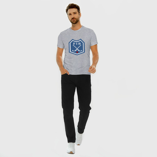 Мужская футболка хлопок Slim с принтом Хоккей с мячом - лого, вид сбоку #3