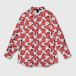 Мужская рубашка oversize 3D Кролики в красных шапках