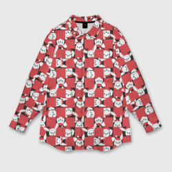 Женская рубашка oversize 3D Кролики в красных шапках