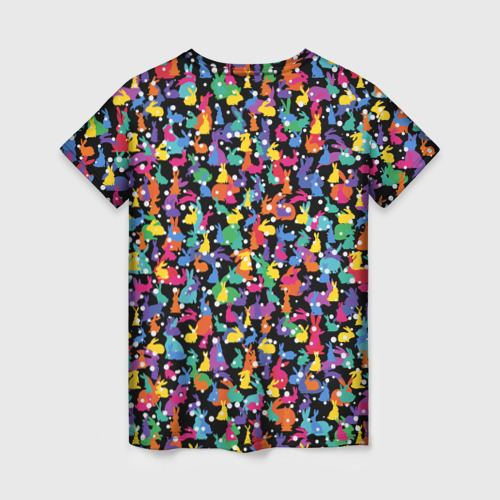 Женская футболка 3D с принтом Разноцветные кролики, вид сзади #1