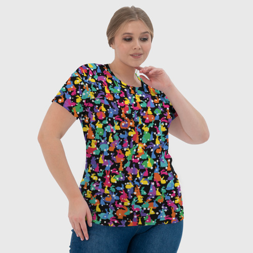 Женская футболка 3D с принтом Разноцветные кролики, фото #4