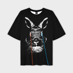 Мужская футболка oversize 3D Черный кролик стреляет лазерами из глаз
