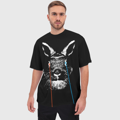 Мужская футболка oversize 3D Черный кролик стреляет лазерами из глаз, цвет 3D печать - фото 3