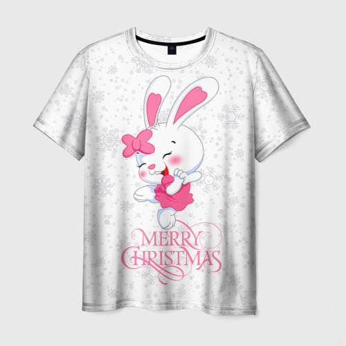 Мужская футболка 3D Merry Christmas, cute bunny, цвет 3D печать