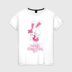 Cute bunny - merry Christmas – Женская футболка хлопок с принтом купить со скидкой в -20%