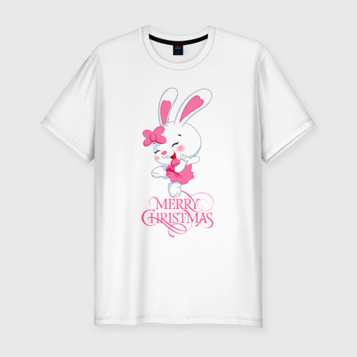 Мужская футболка хлопок Slim Cute bunny, merry Christmas, цвет белый