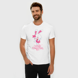 Мужская футболка хлопок Slim Cute bunny, merry Christmas - фото 2