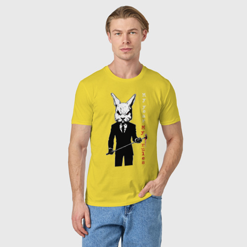 Мужская футболка хлопок My year - my rules cruel rabbit, цвет желтый - фото 3