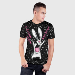 Мужская футболка 3D Slim С новым годом кролика - фото 2
