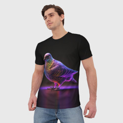 Мужская футболка 3D Неоновый голубь - фото 2