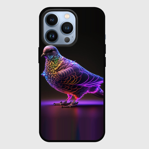 Чехол для iPhone 13 Pro Неоновый голубь, цвет черный
