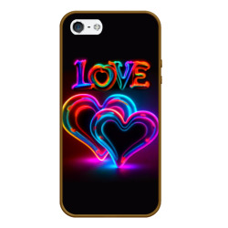 Чехол для iPhone 5/5S матовый Love - неоновые сердца
