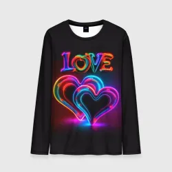 Мужской лонгслив 3D Love - неоновые сердца