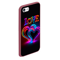 Чехол для iPhone 5/5S матовый Love - неоновые сердца - фото 2