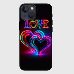 Чехол для iPhone 13 mini Love - неоновые сердца