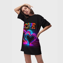 Платье-футболка 3D Love - неоновые сердца - фото 2
