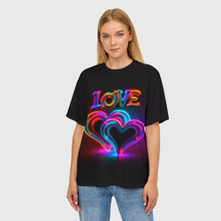 Женская футболка oversize 3D Love - неоновые сердца - фото 2