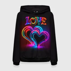 Женская толстовка 3D Love - неоновые сердца