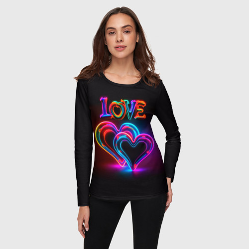 Женский лонгслив 3D Love - неоновые сердца, цвет 3D печать - фото 3