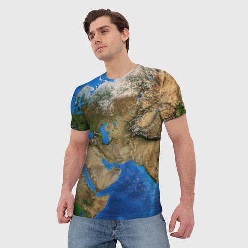 Мужская футболка 3D с принтом Земля с высоты, фото на моделе #1
