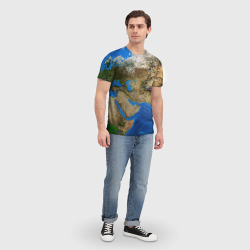 Мужская футболка 3D с принтом Земля с высоты, вид сбоку #3