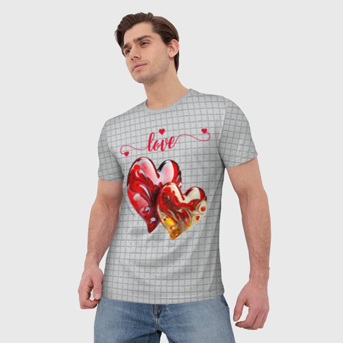 Мужская футболка 3D Love - сердечки, цвет 3D печать - фото 3