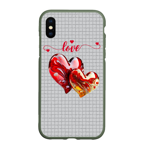 Чехол для iPhone XS Max матовый Love - сердечки, цвет темно-зеленый