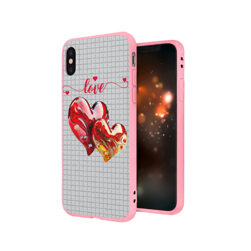Чехол для iPhone X матовый с принтом Love - сердечки, вид сбоку #3